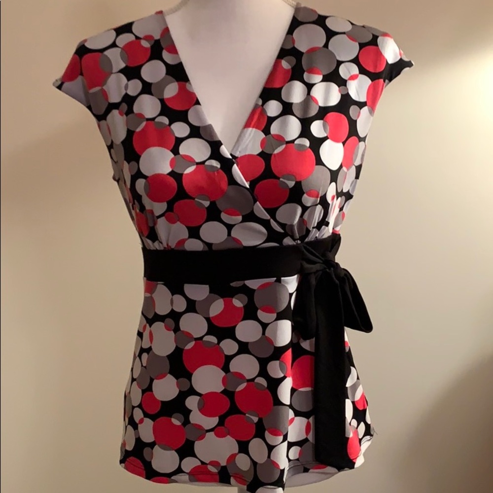 Alfani Petite Hot Pink Polka Dot Top Blk Side Bow